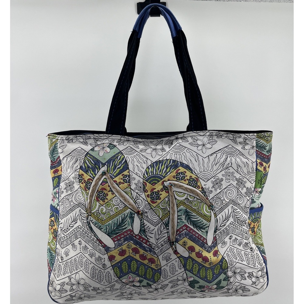 Stephanie Kiker Tote Shoulder Bag Beach Flip Flop Design Colorful Large Duffle